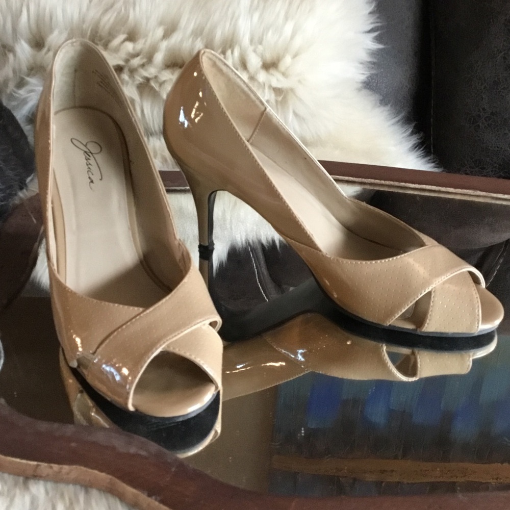 Tan Peep-Toe Heels